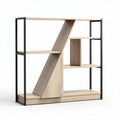 Libreria in legno naturale e metallo nero 100 x 30 x 90cm per arredamento moderno