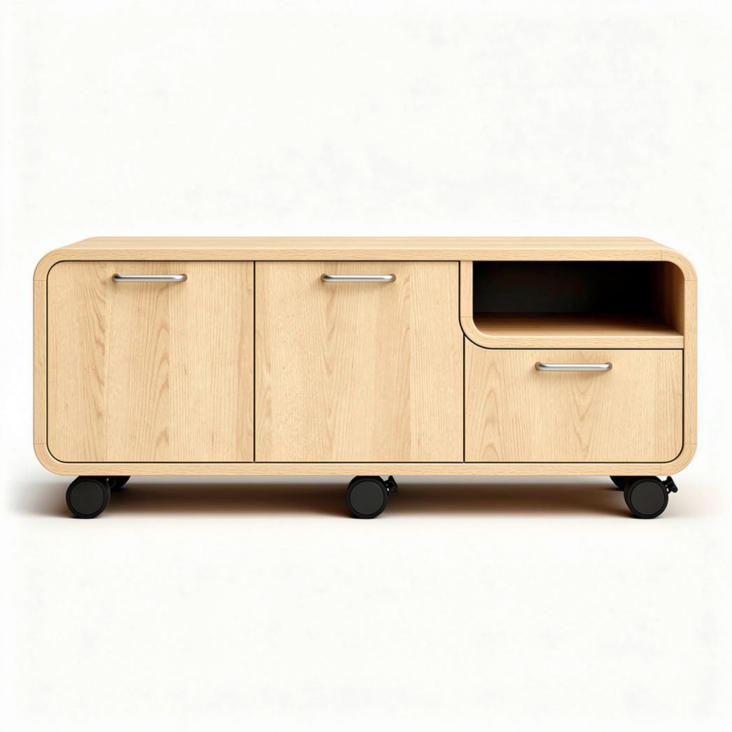 Mobiletto in legno con ruote e scomparti 120 x 40 x 50 cm naturale