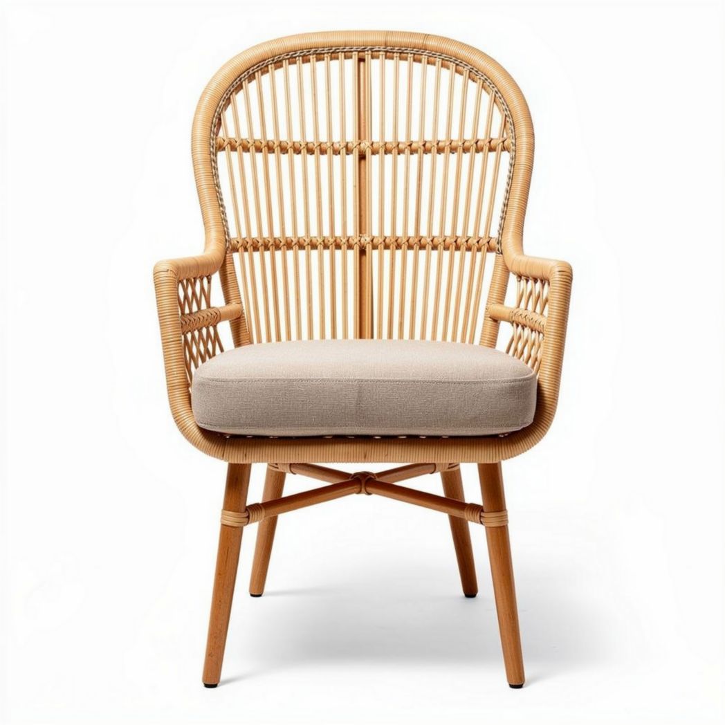 Sedia in rattan con cuscino sfoderabile 45 x 50 x 90cm color naturale