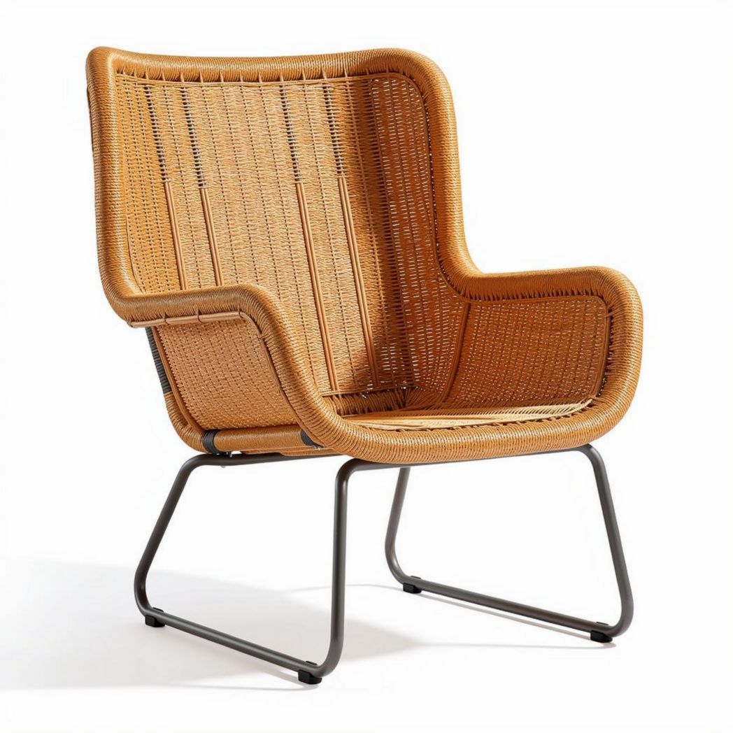 Poltrona in rattan con struttura in metallo nero dimensioni 80 x 75 x 85cm
