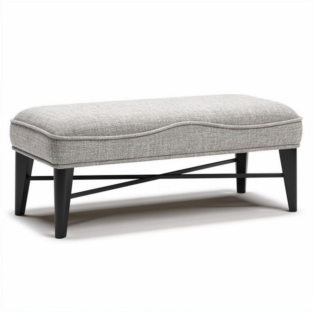 Panca in tessuto grigio con base in legno nero 100 x 40 x 40cm