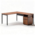 Scrivania angolare in legno e metallo con cassetto 150 x 70 x 75cm